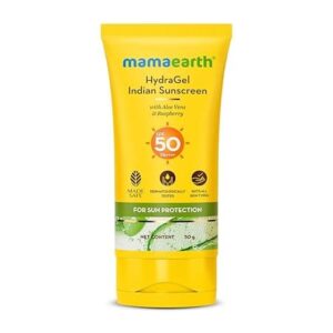 Mamaearth – HydraGel Indian Sunscreen SPF 50, with Aloe Vera & Raspberry, for Sun Protection (50gm)