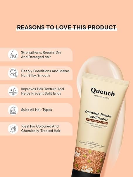 Quench – Damage Repair Conditioner with Quinoa Protein & Ceramides for Dry & Damaged Hair (180ml) - Image 6