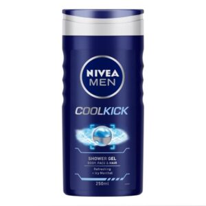 NIVEA Men Body Wash, Cool Kick with Refreshing Icy Menthol, Shower Gel for Body, Face & Hair (250ml)