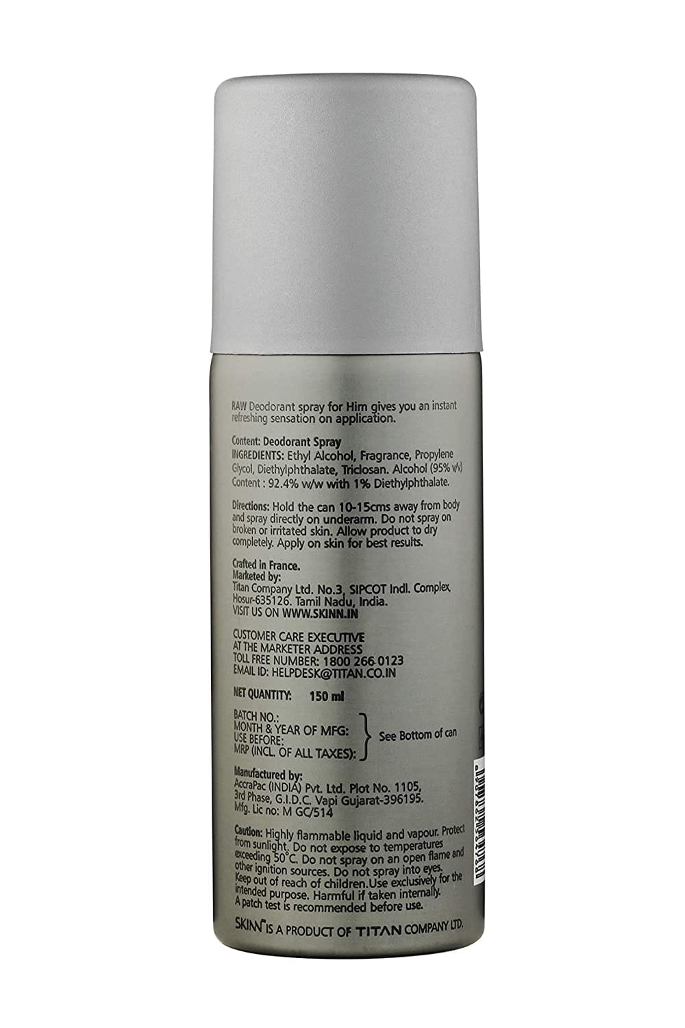 Skinn By Titan – Deodorant Spray Raw For Men (150mL) - Image 2