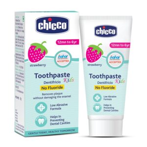 Chicco – Toothpaste, Strawberry Flavour for 12mn to 6yr Baby, Fluoride-Free (50g)