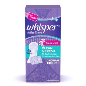 Whisper – Clean and Fresh Daily Liners 20 Count Sanitary pads for women (Pack of 1)