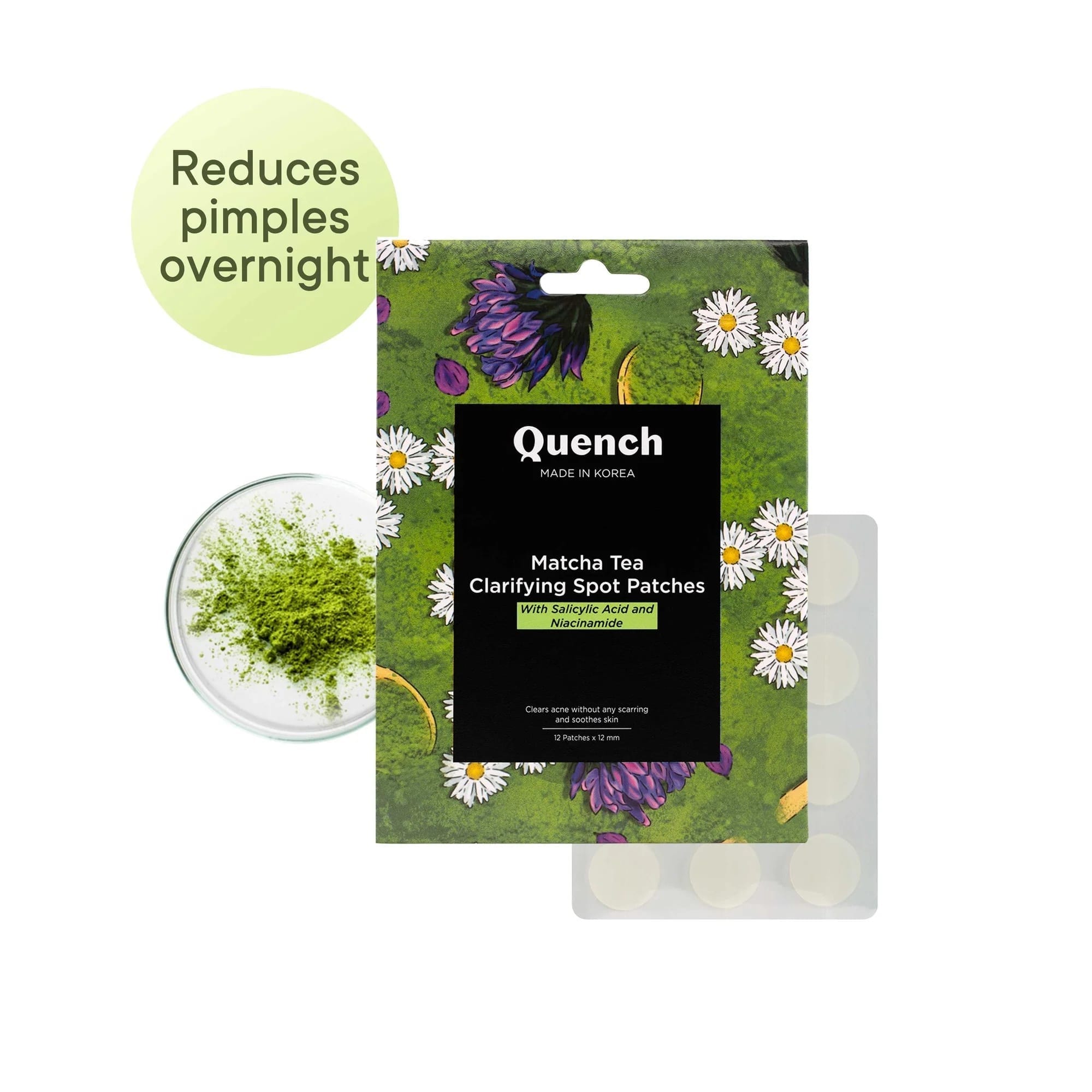 Quench – Matcha Tea Clarifying Spot Patches With Salicylic Acid And Niacinamide (12 Patches)