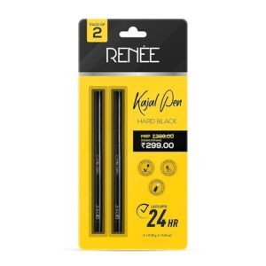 RENEE – Hard Black Kajal Pen with Sharpener 0.35gm, Pack Of 2