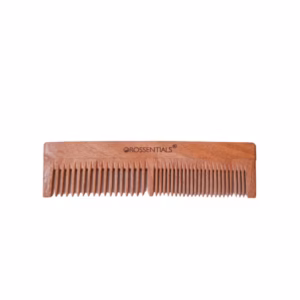 OROSSENTIALS Oil Treated Kacchi Neem Handmade Wooden Two In One Straight Comb