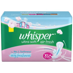 Whisper – Ultra Soft Air Fresh Sanitary Pads – With Wider & Longer Back, XL Plus, 30Pads