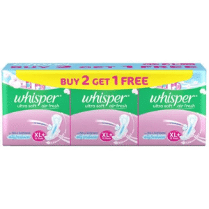 Whisper – Ultra Softs Air Fresh Sanitary Pads – With Wider Back, XL Plus, 15 pcs (Buy 2 Get 1 Free)