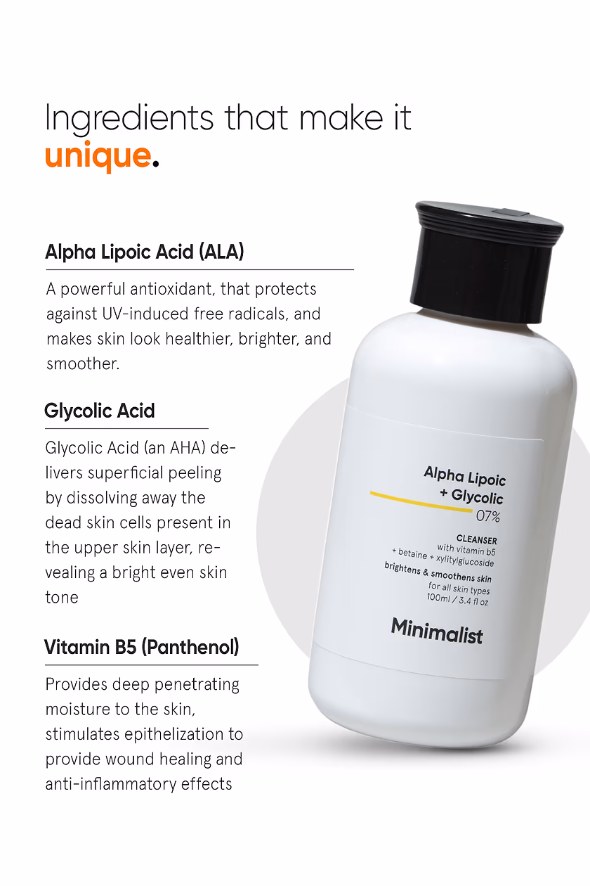 Minimalist – Alpha Lipoic + Glycolic 07% Cleanser (100ML) - Image 3